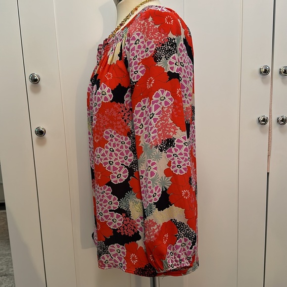 Chiffon Floral Print Long Sleeves V Neck Top Size Small - Picture 3 of 8